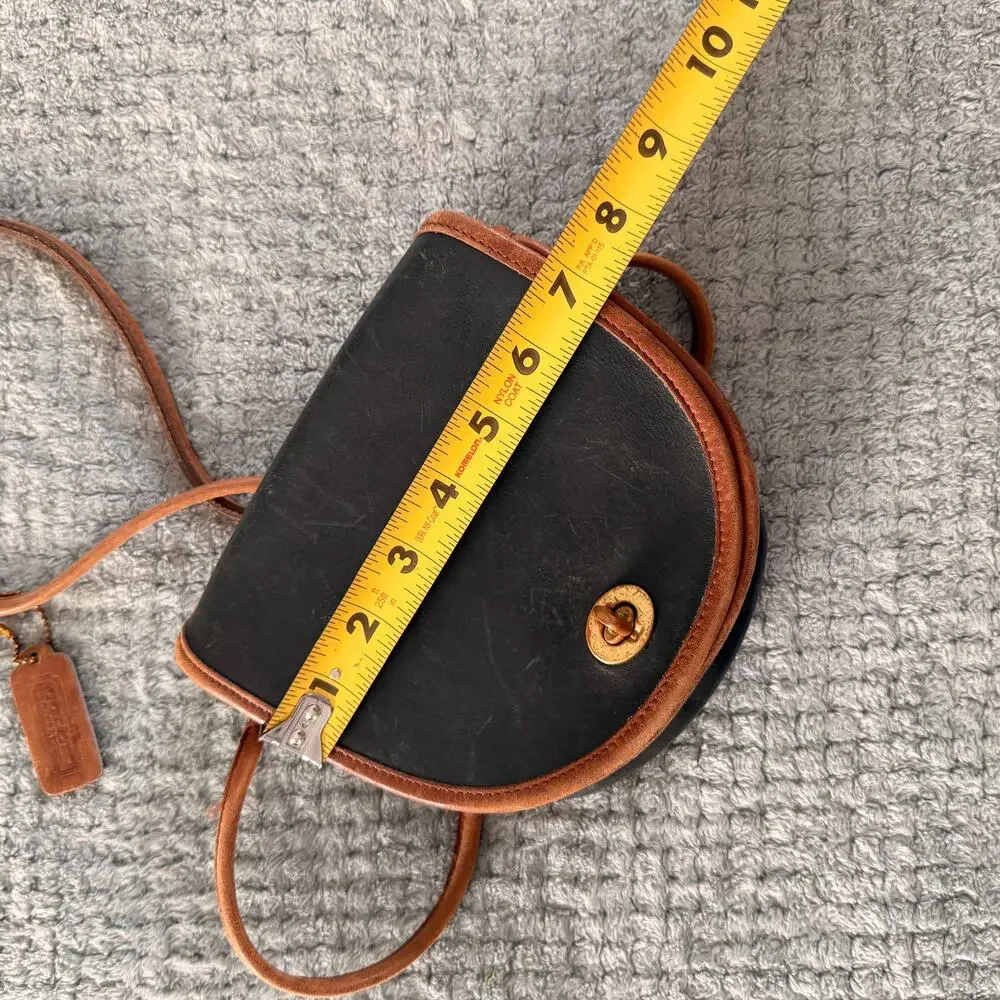 Coach Vintage Mini Half Moon Crossbody Spectator Bag Black W Brown Trim Leather - Picture 10 of 10